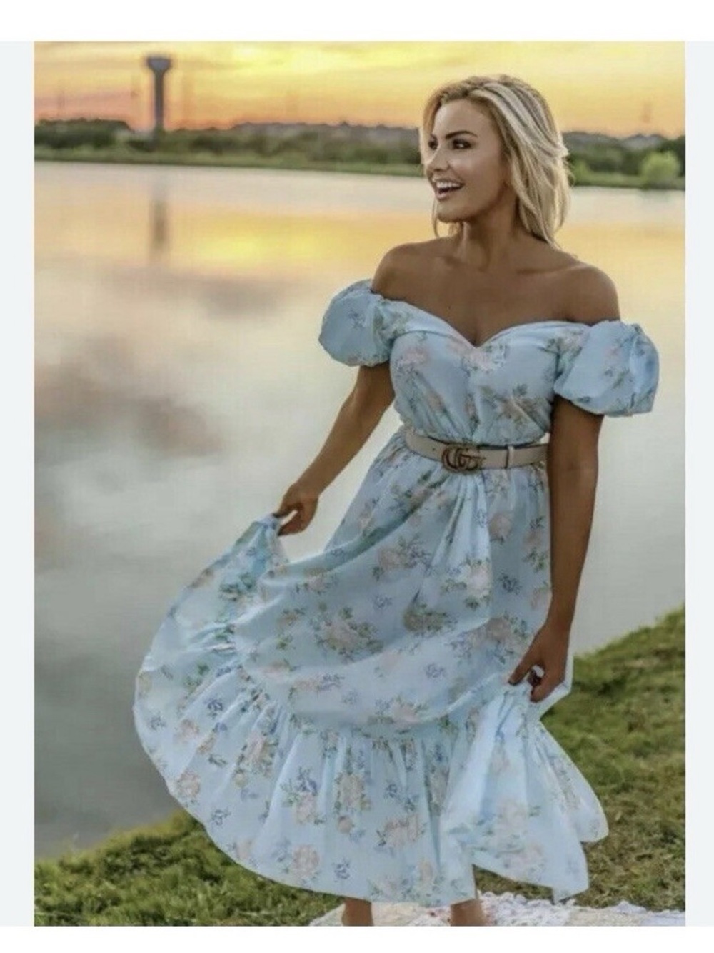 LoveShackFancy Sky Blue Floral Maxi Dress